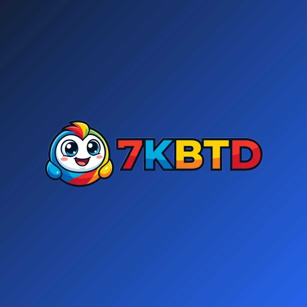 7KBTD mascot-style logo featuring a friendly character icon with bold, colorful gaming brand lettering on a transparent background, designed as a wide horizontal rectangular wordmark for website header